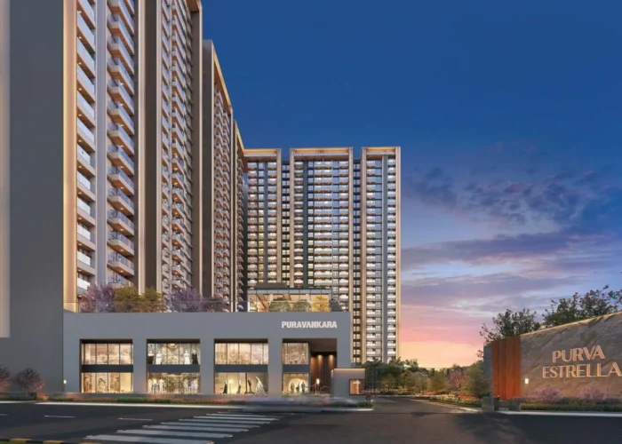 Purva Estrella main entrance and landscaped driveway, Lokhandwala, Andheri West