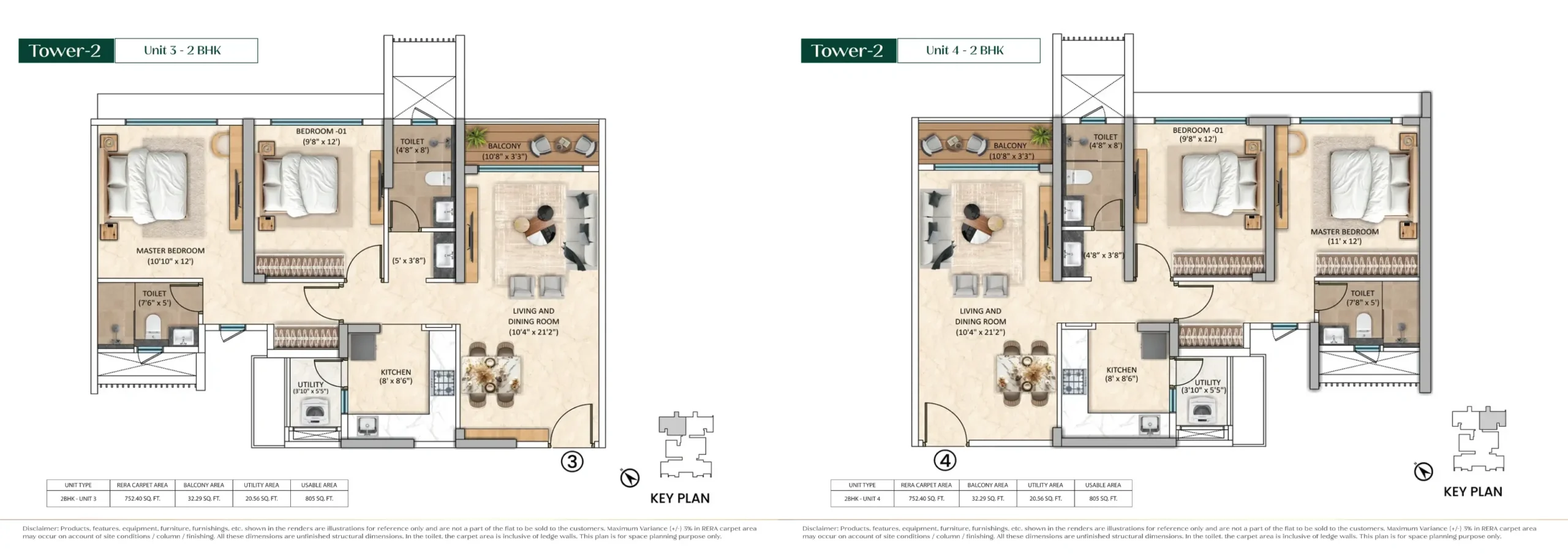 Purva Estrella unit plan, Tower 2 Unit 3 (2 BHK) & Unit 4 (2 BHK), Andheri West