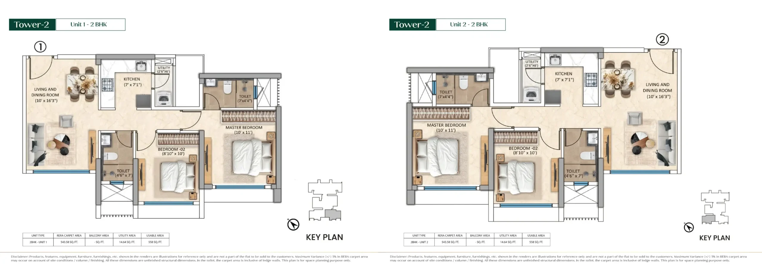 Purva Estrella unit plan, Tower 2 Unit 1 (2 BHK) & Unit 2 (2 BHK), Andheri West