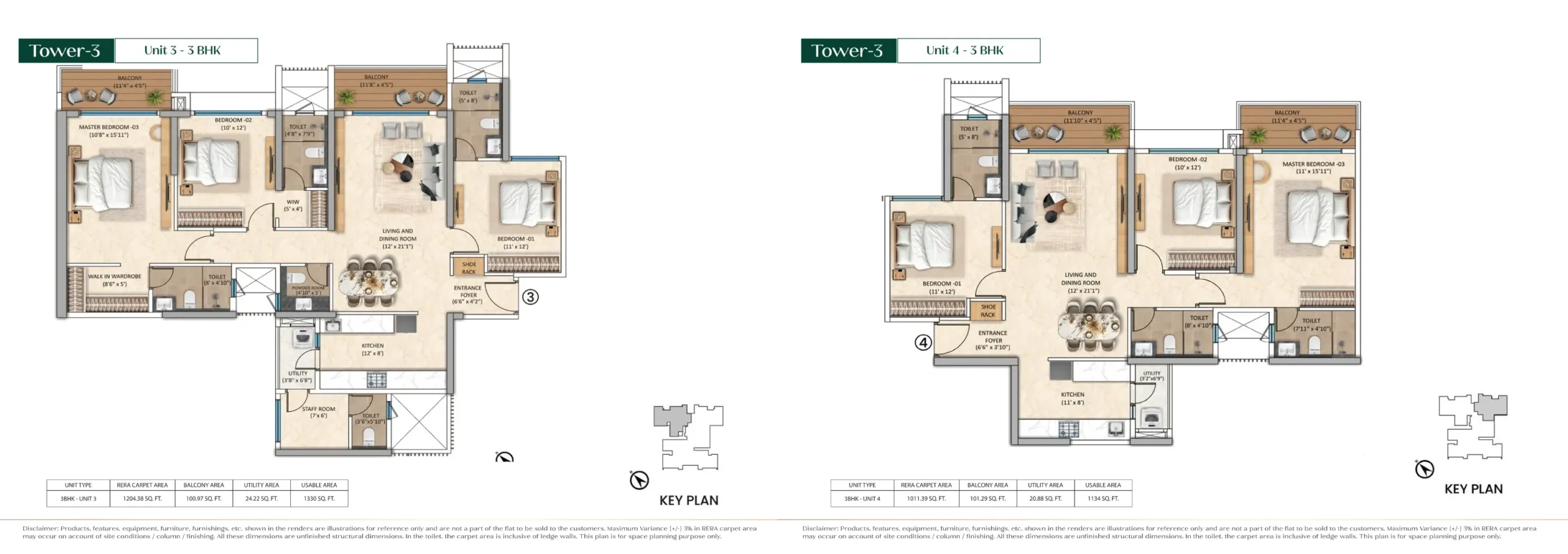 Purva Estrella unit plan, Tower 3 Unit 3 (3 BHK) & Unit 4 (3 BHK), Andheri West