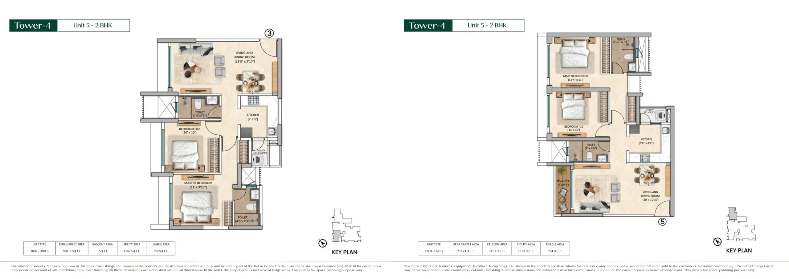 Purva Estrella unit plan, Tower 4 Unit 3 (2 BHK) & Unit 5 (2 BHK), Andheri West