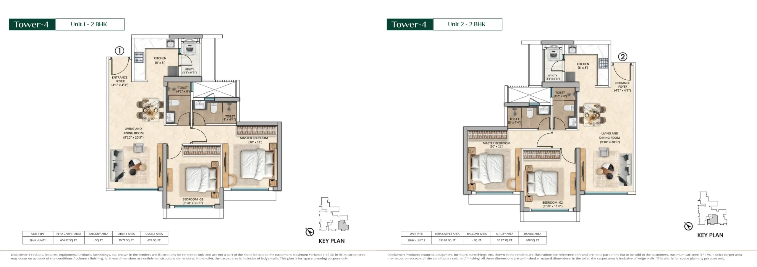 Purva Estrella unit plan, Tower 4 Unit 1 (2 BHK) & Unit 2 (2 BHK), Andheri West