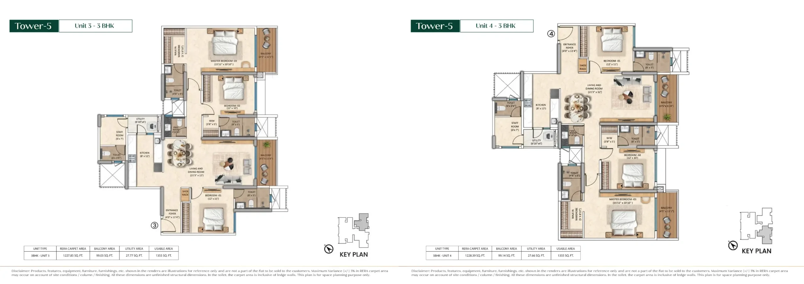 Purva Estrella unit plan, Tower 5 Unit 3 (3 BHK) & Unit 4 (3 BHK), Andheri West