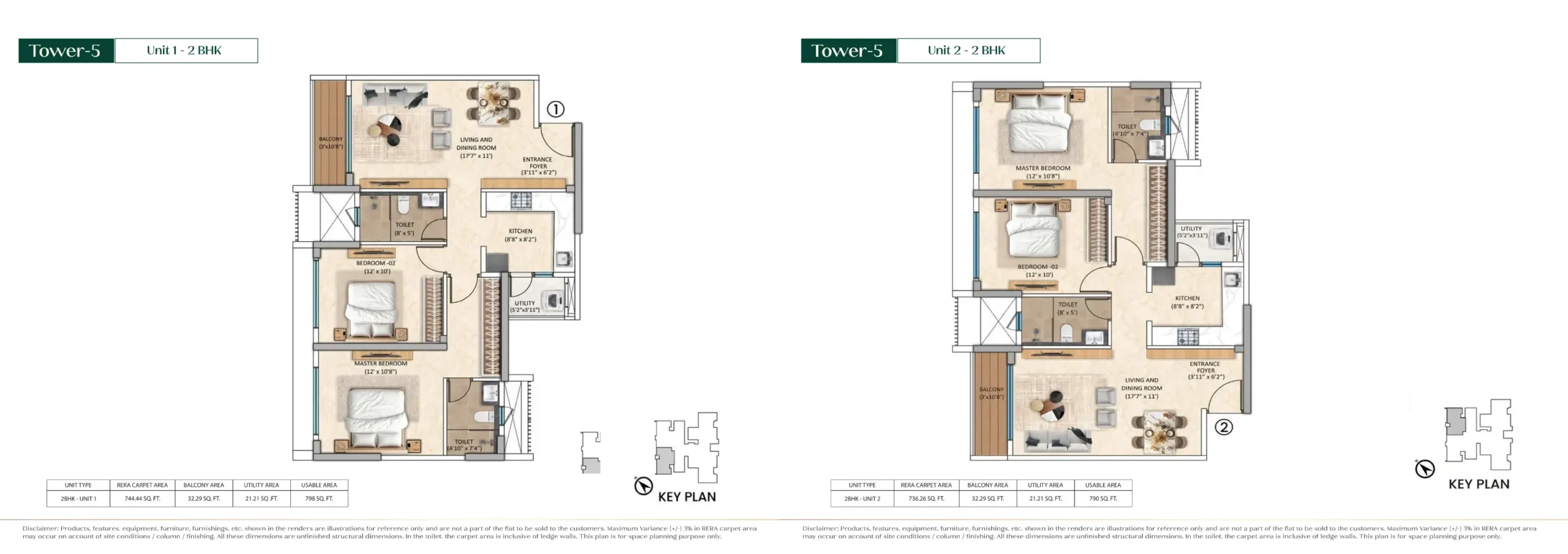 Purva Estrella unit plan, Tower 5 Unit 1 (2 BHK) & Unit 2 (2 BHK), Andheri West