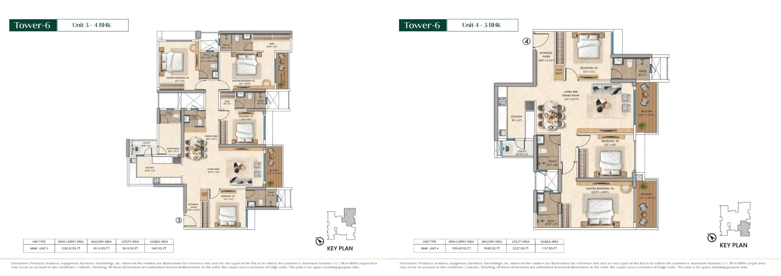 Purva Estrella unit plan, Tower 6 Unit 3 (4 BHK) & Unit 4 (3 BHK), Andheri West