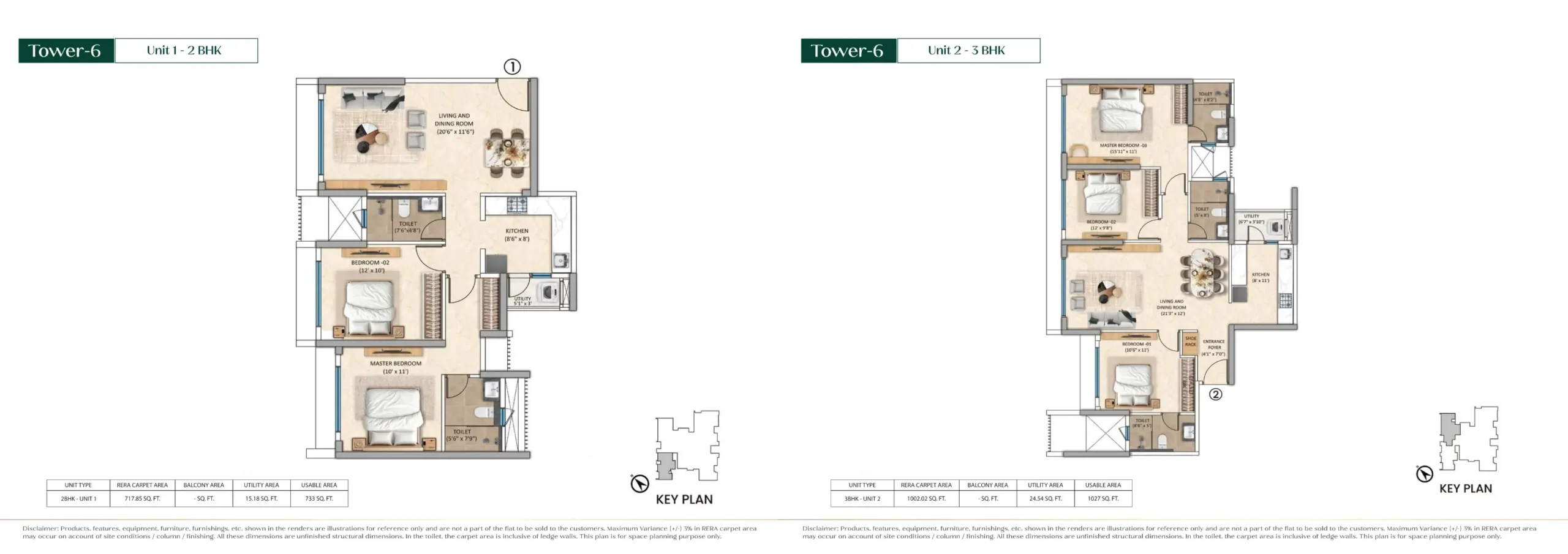 Purva Estrella unit plan, Tower 6 Unit 1 (2 BHK) & Unit 2 (3 BHK), Andheri West